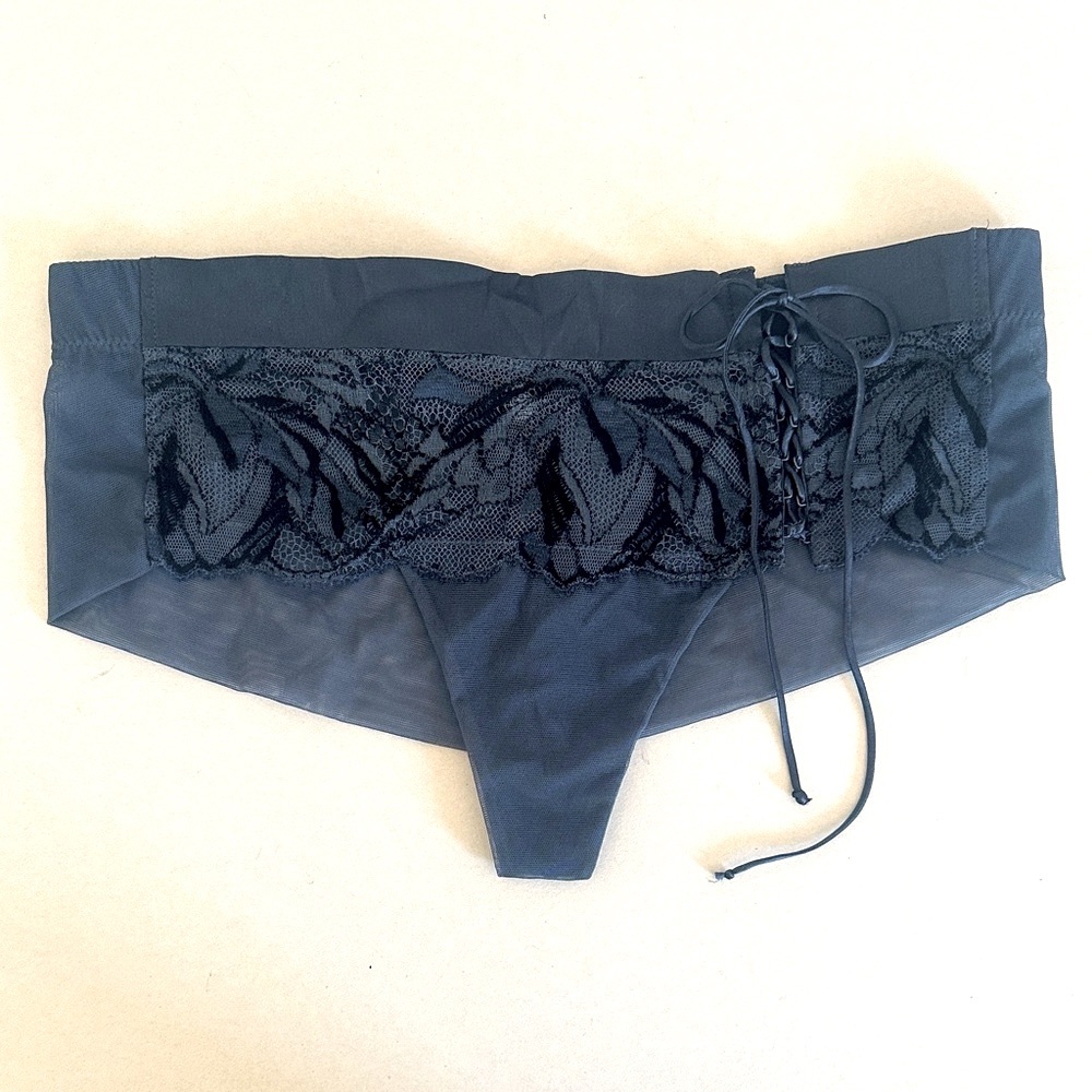 La Perla Blue Lace Up Panty Briefs Black Label M NWOT